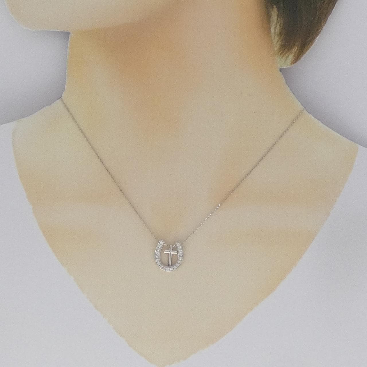 【新品】PT900/PT850 2WAY ホースシュー×クロス ダイヤモンド ネックレス 0.20CT