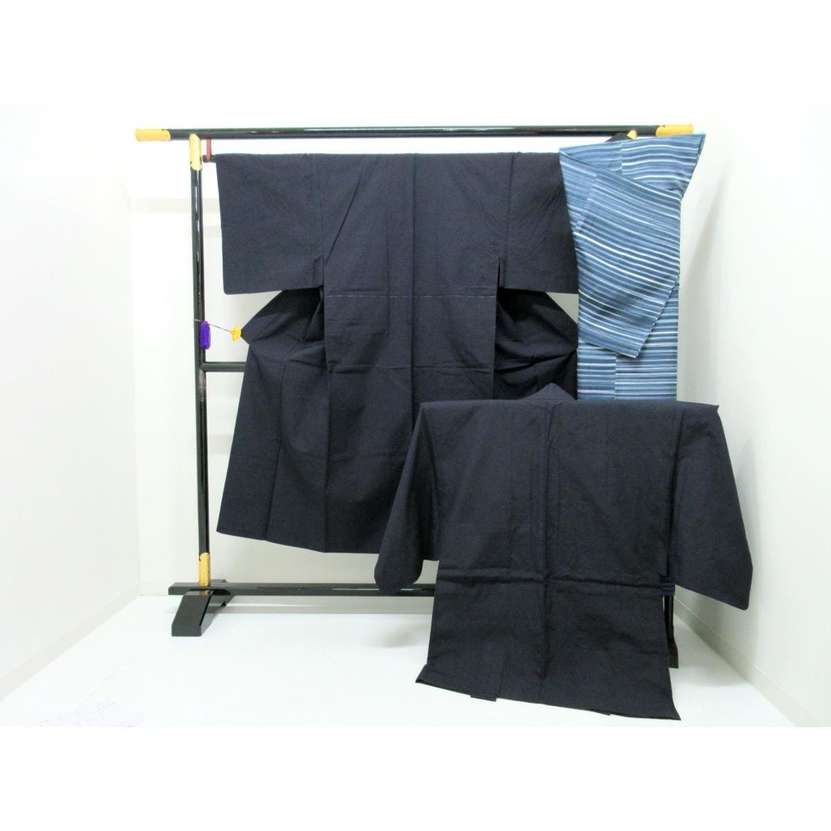 Men's pongee kimono, haori, nagusa undergarment 3-piece set