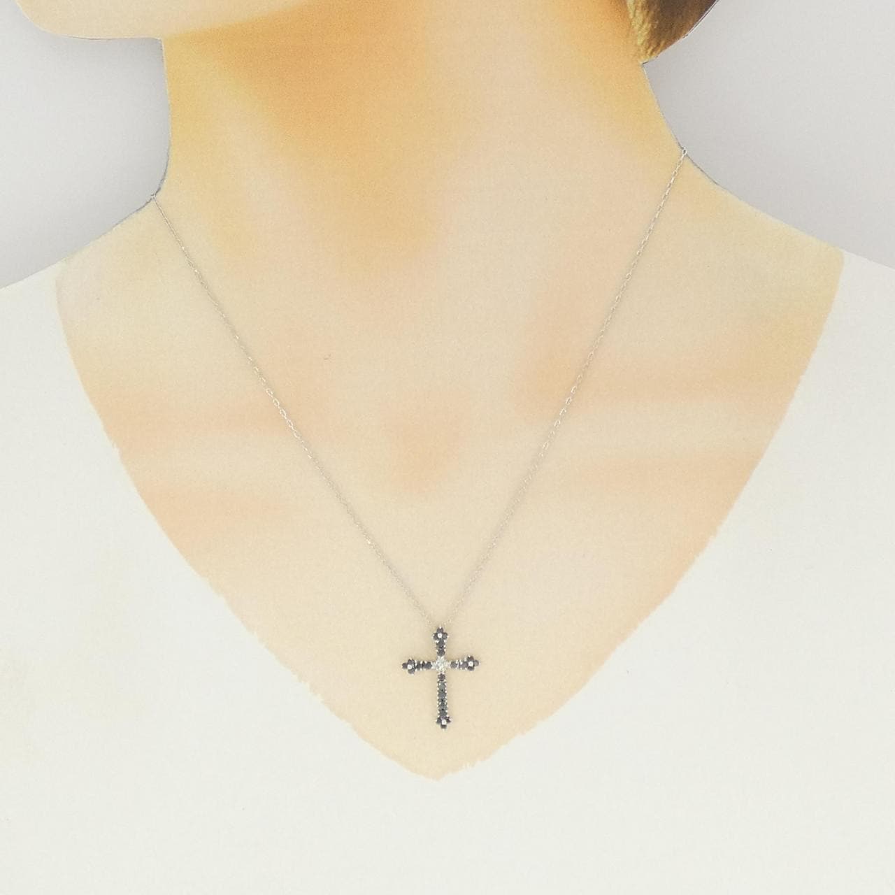 K10WG クロス ダイヤモンド ネックレス 0.04CT