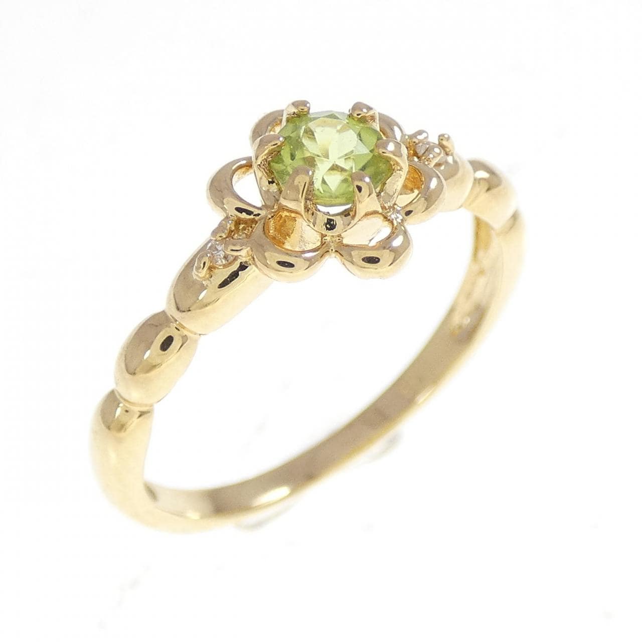 K18YG フラワー ペリドット リング