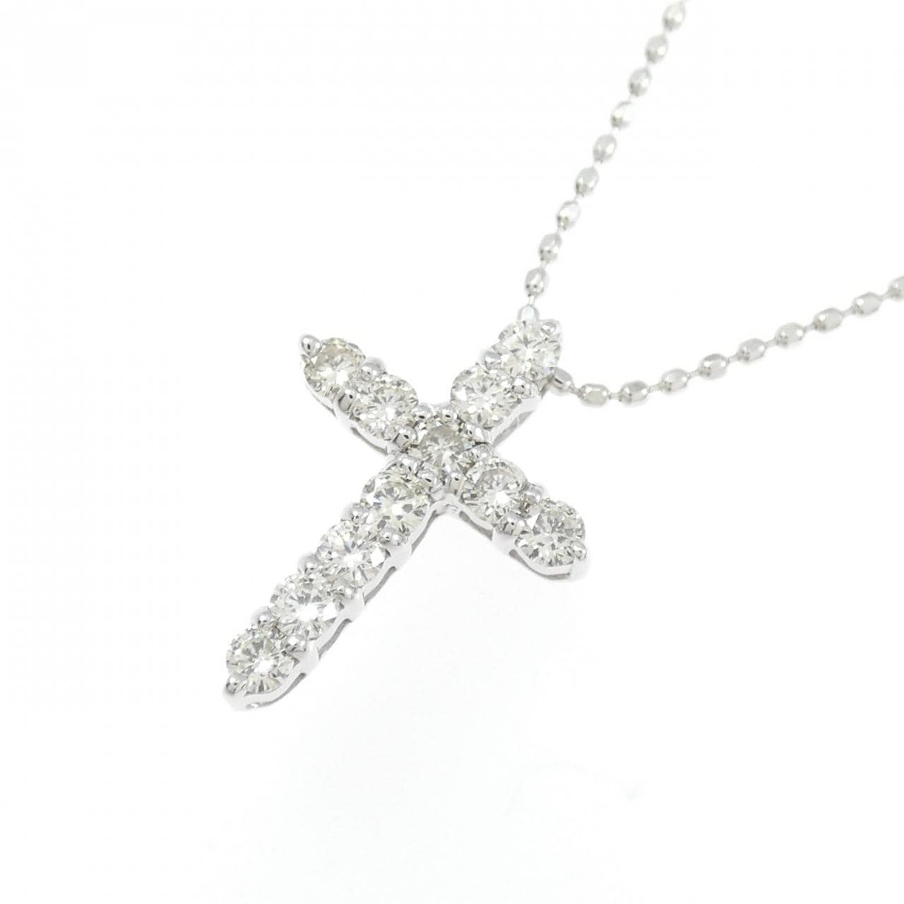 K10WG クロス ダイヤモンド ネックレス 0.30CT