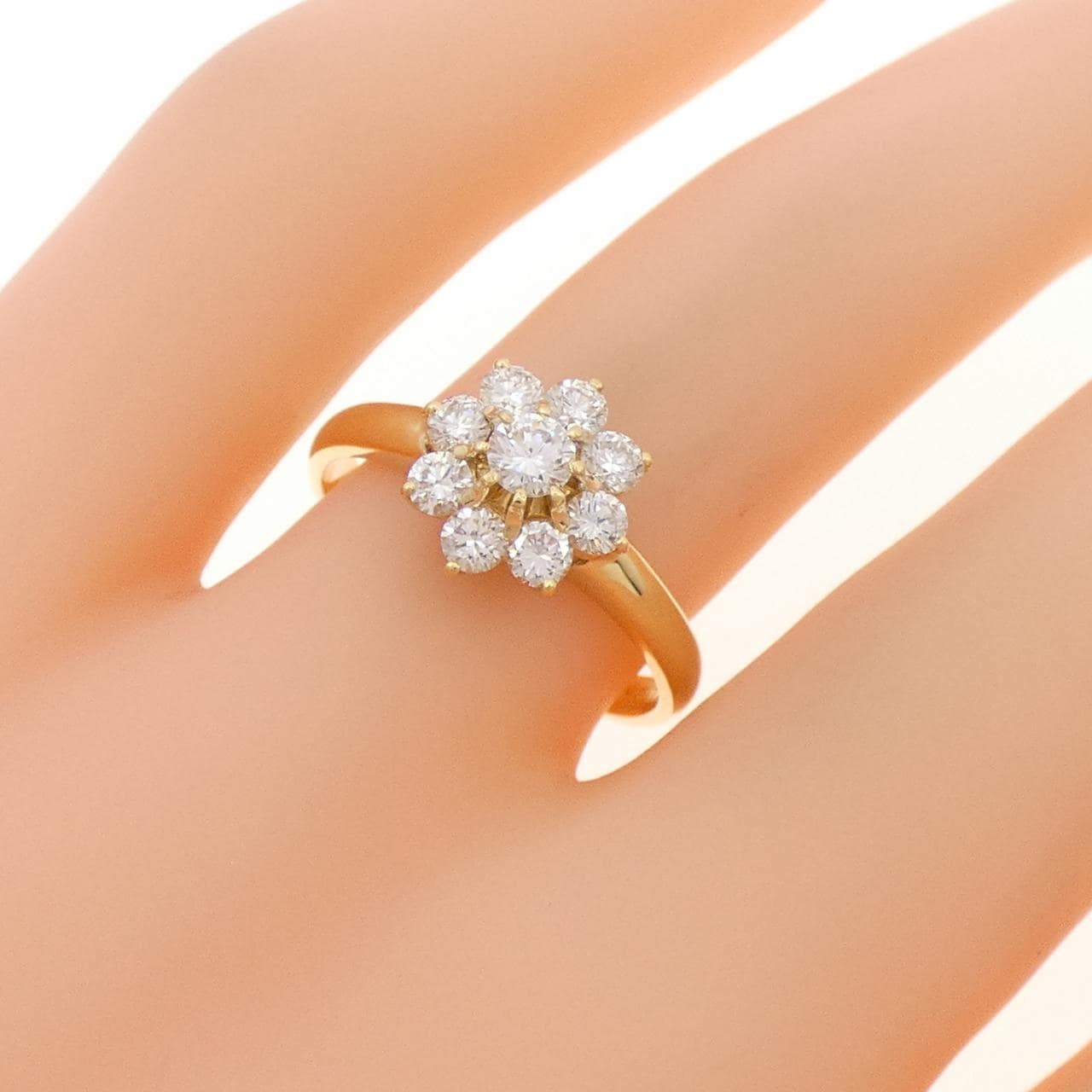 K18YG フラワー ダイヤモンド リング 0.11CT