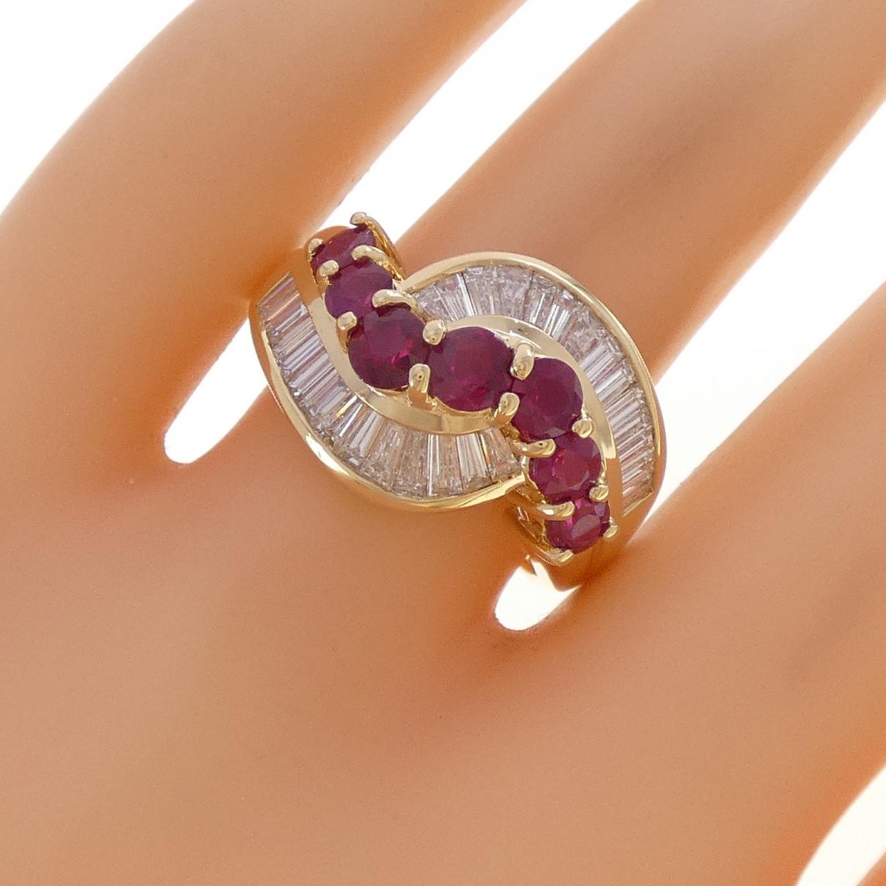 K18YG ルビー リング 1.52CT