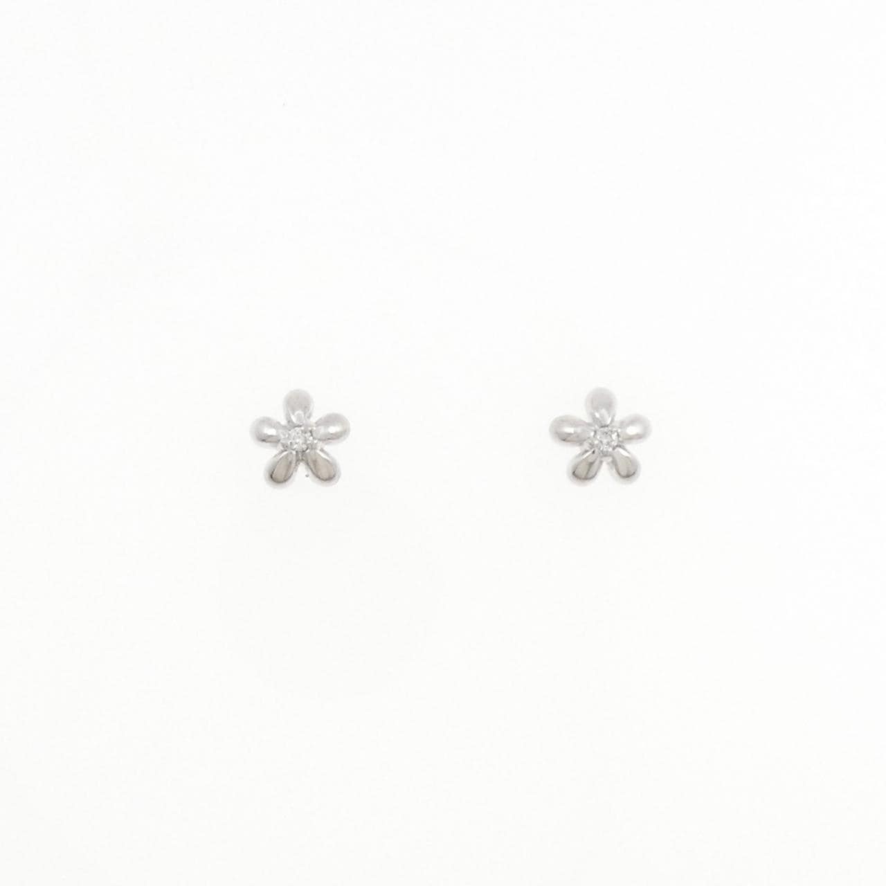 K18WG Flower Diamond Earrings 0.02CT