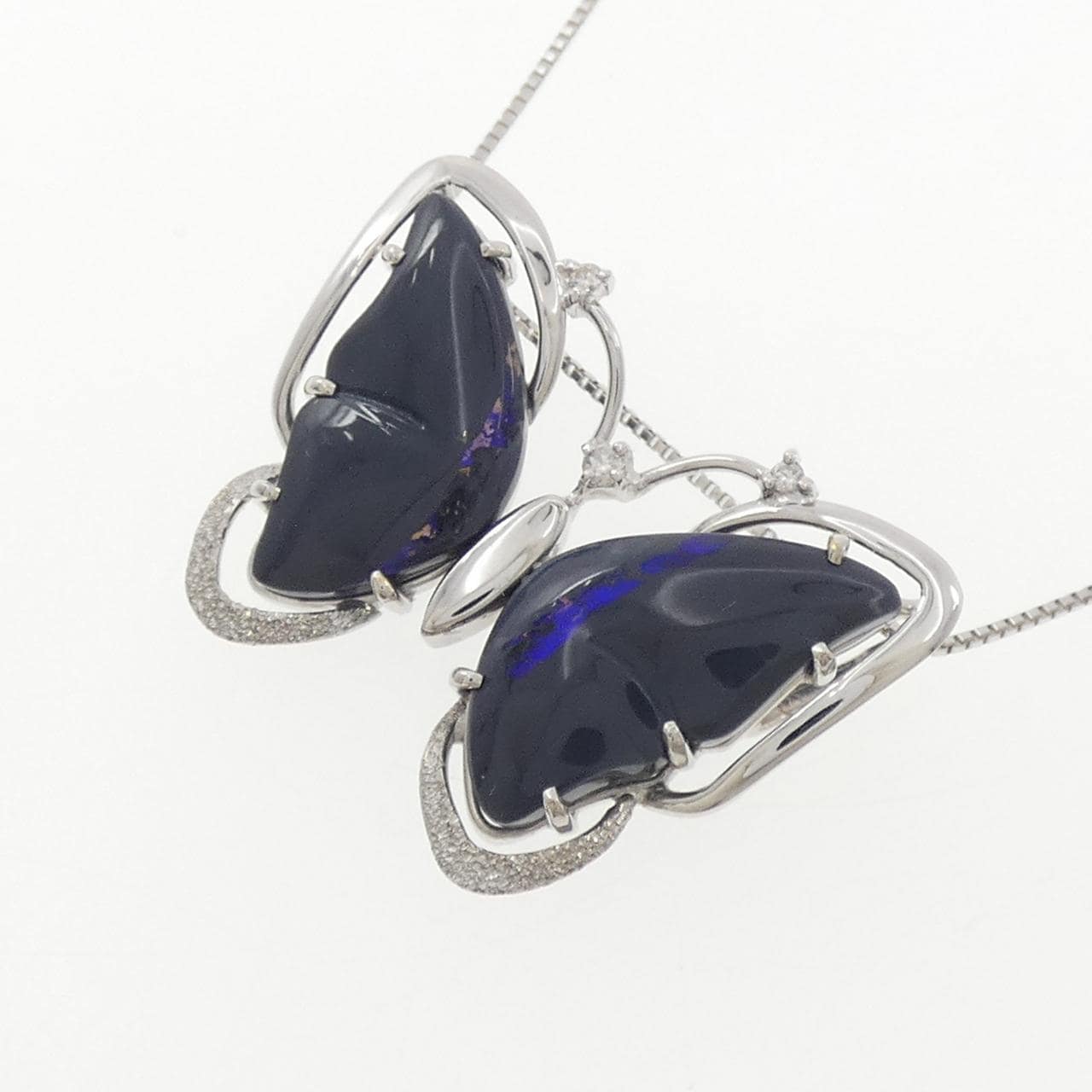 K18WG バタフライ ブラックオパール ネックレス 5.46CT
