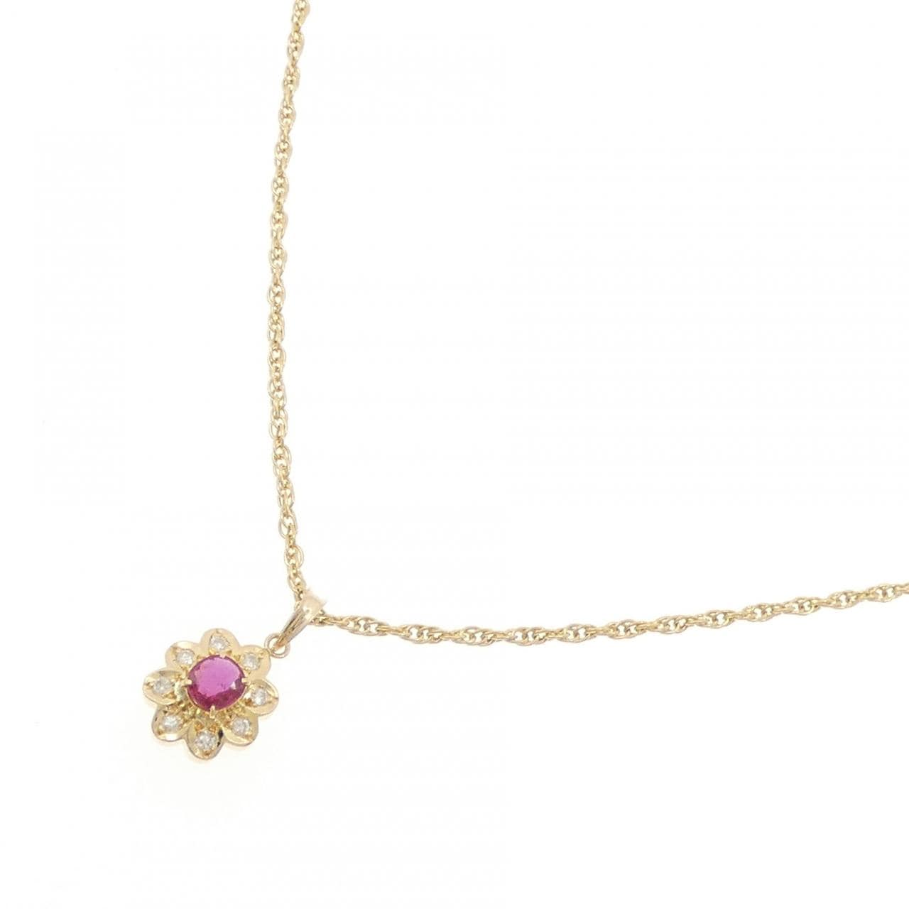 K18YG フラワー ルビー ネックレス 0.33CT