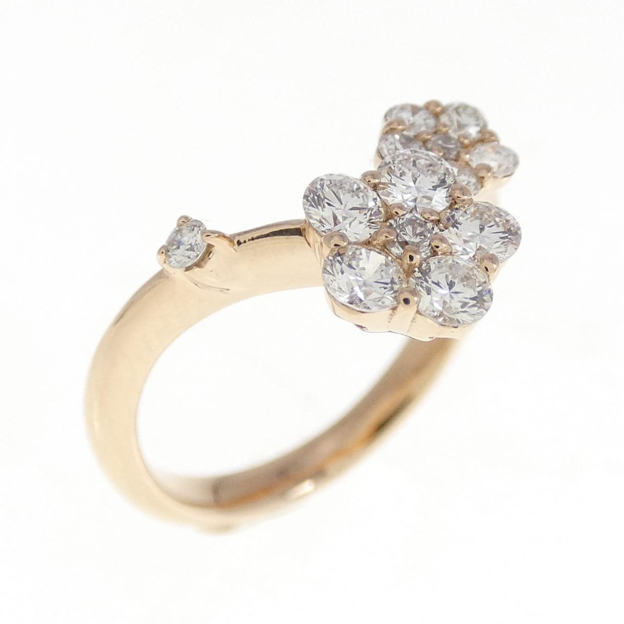 K18PG フラワー ダイヤモンド ピンキーリング 0.39CT