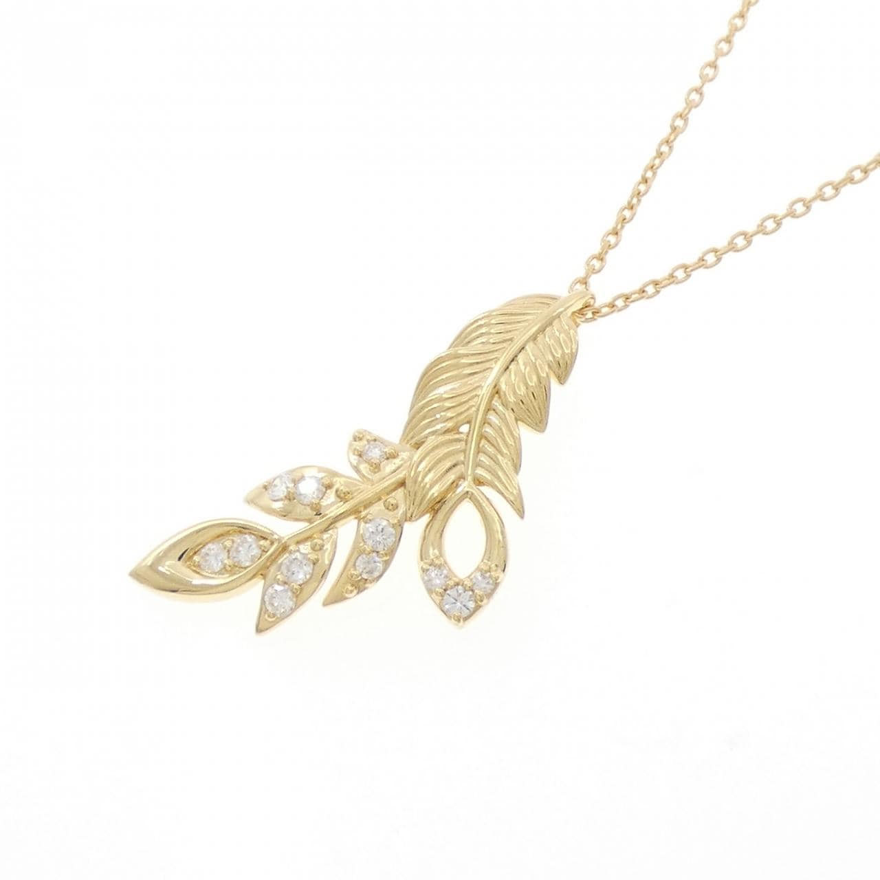 K18YG フェザー ダイヤモンド ネックレス 0.23CT