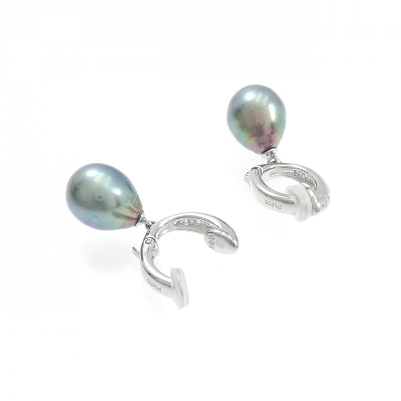 PT900 黒蝶パール イヤリング 9.3mm