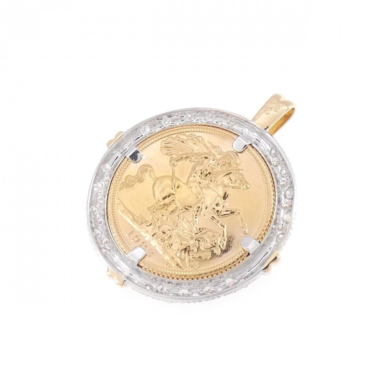 750YG/750WG(枠) ダイヤモンド コイン ペンダント 0.60CT