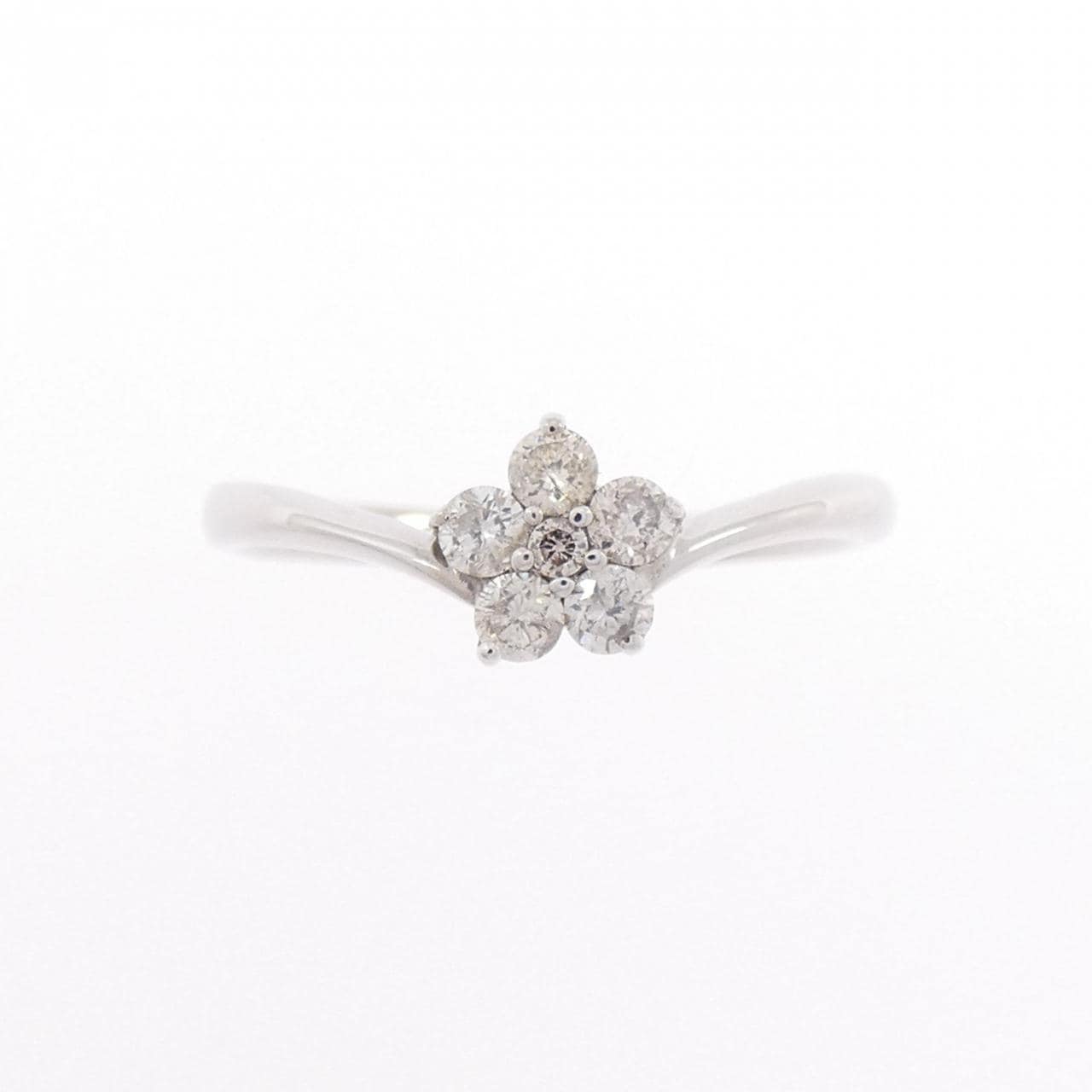 K14WG フラワー ダイヤモンド リング 0.16CT