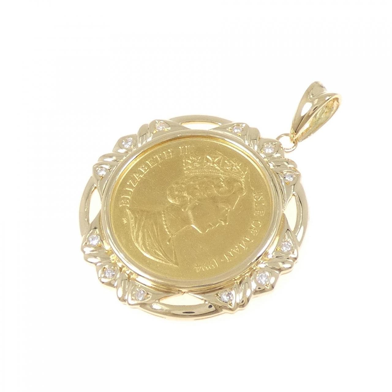 K18YG(枠) ダイヤモンド コイン ペンダント 0.12CT
