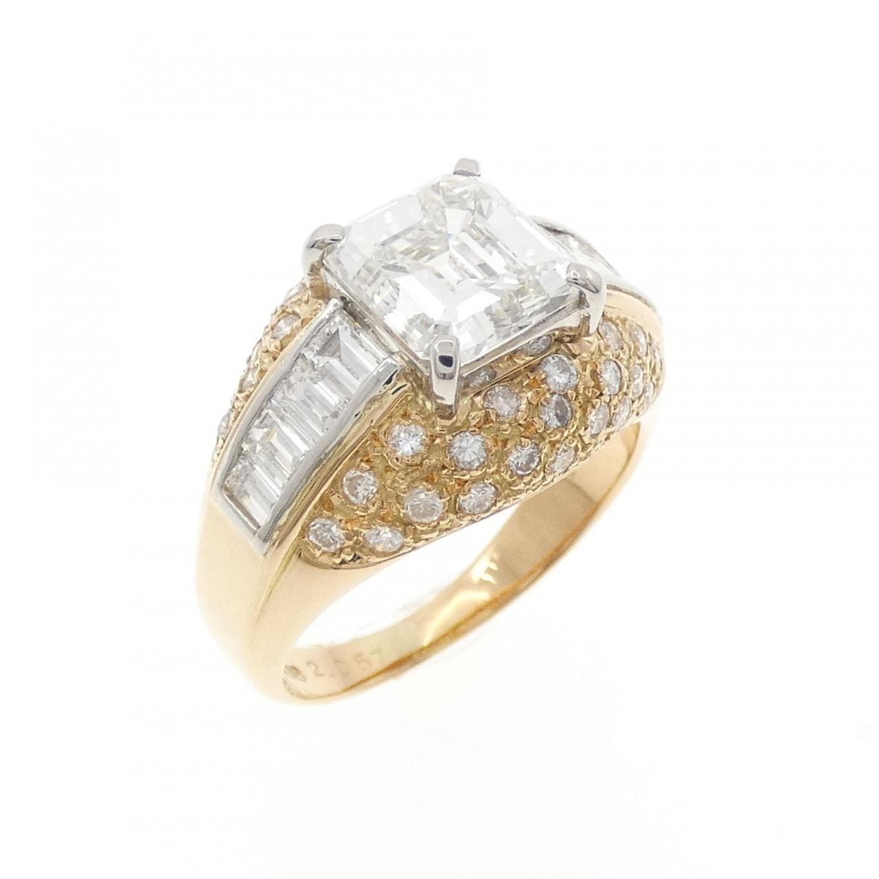 K18YG/PT900 ダイヤモンド リング 2.057CT G VS1 エメラルドカット