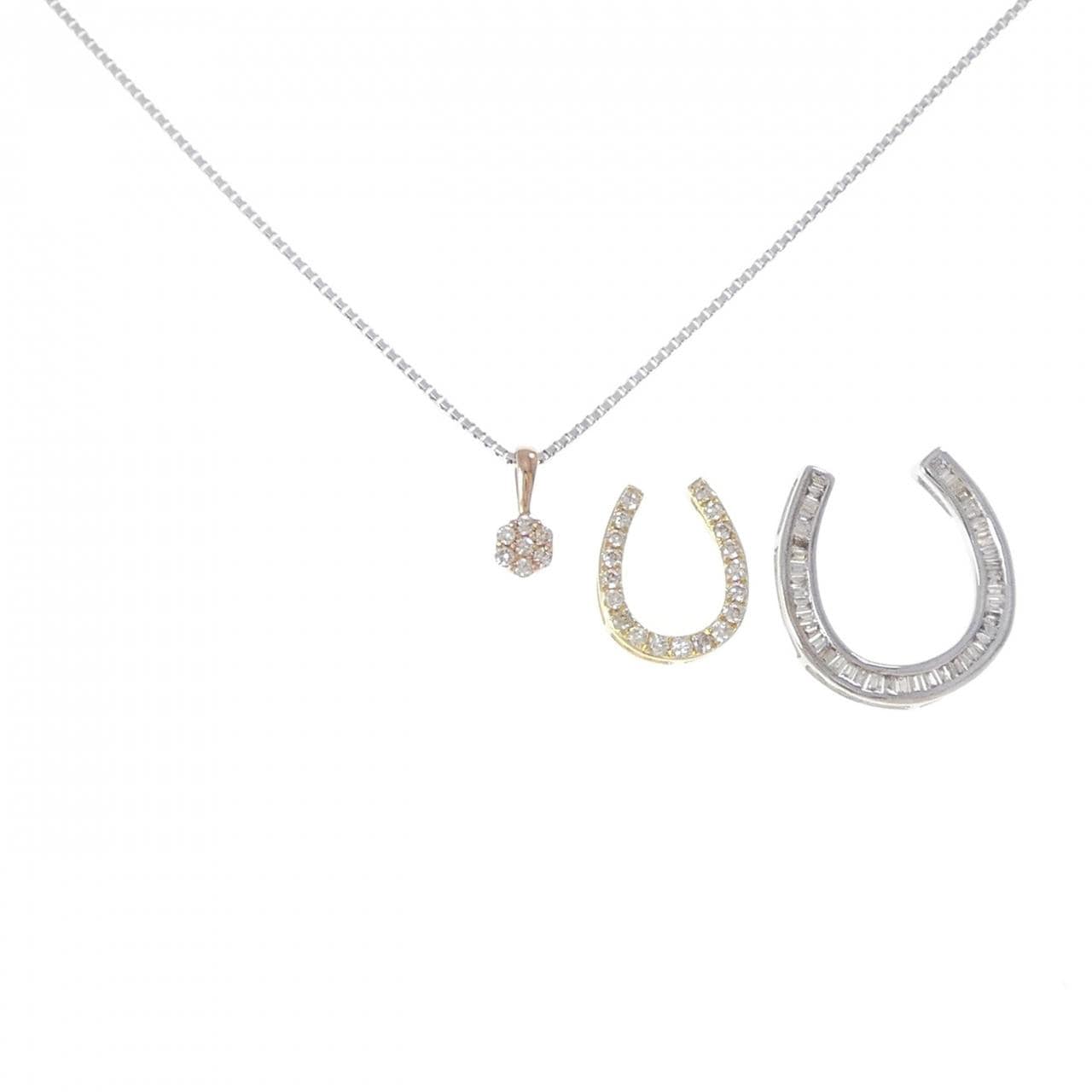 K18スリーカラー 2WAY ホースシュー ダイヤモンド ネックレス 0.30CT