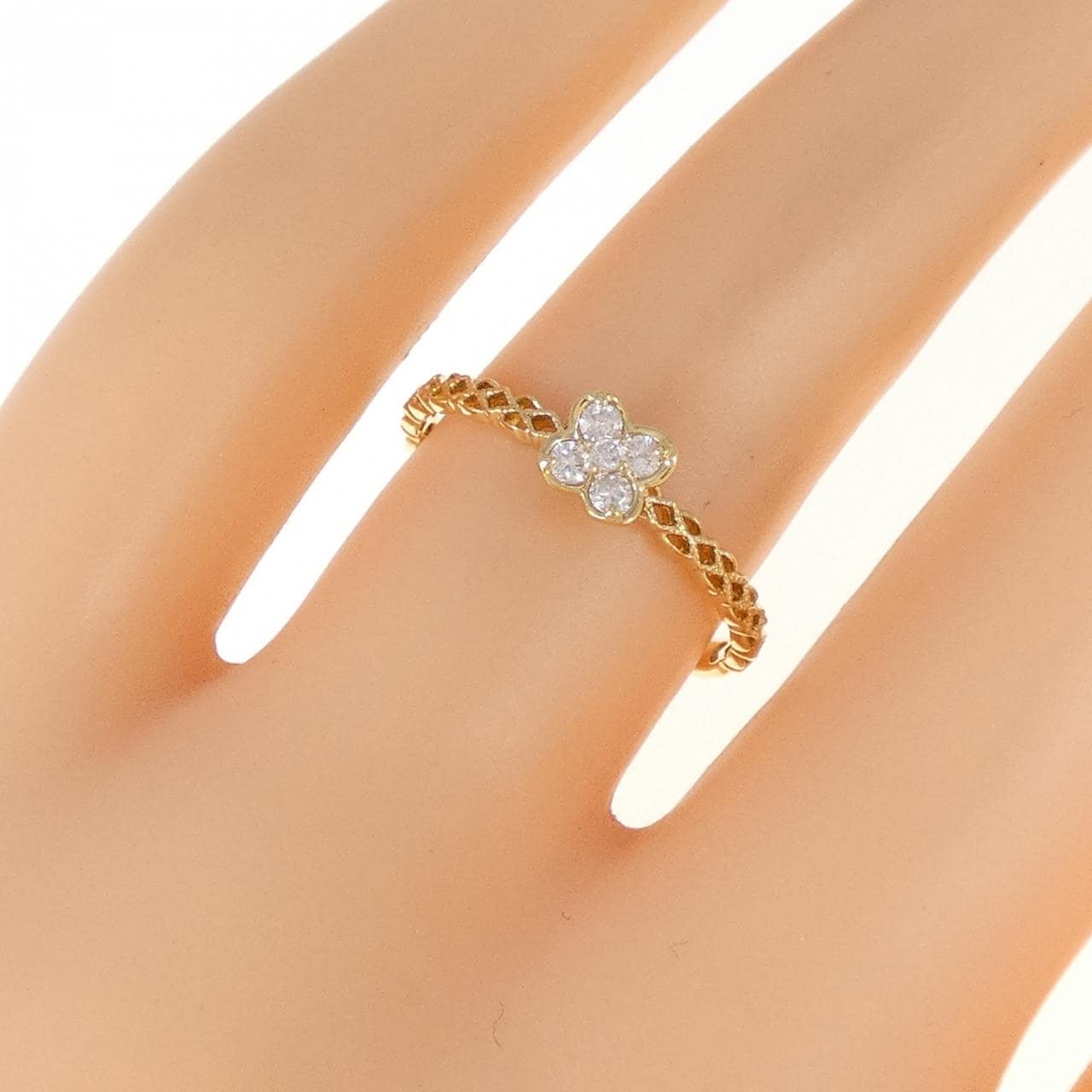 K18YG フラワー ダイヤモンド リング 0.10CT