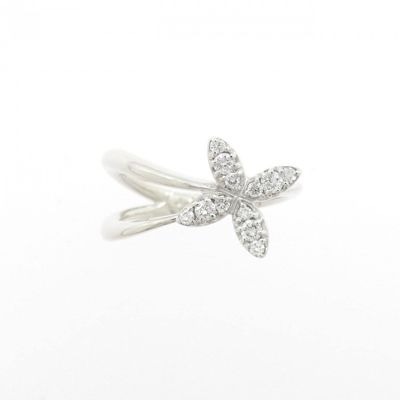 K18WG フラワー ダイヤモンド ピンキーリング 0.16CT