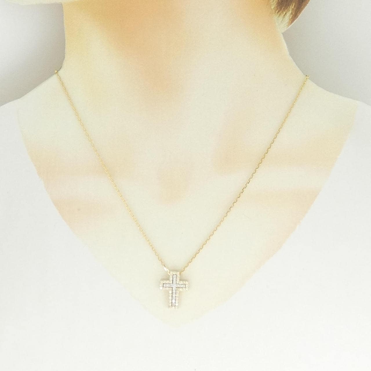 K18YG/K18WG クロス ダイヤモンド ネックレス 0.38CT
