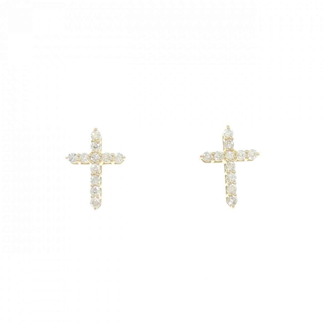 【新品】K18YG クロス ダイヤモンド ピアス 0.20CT