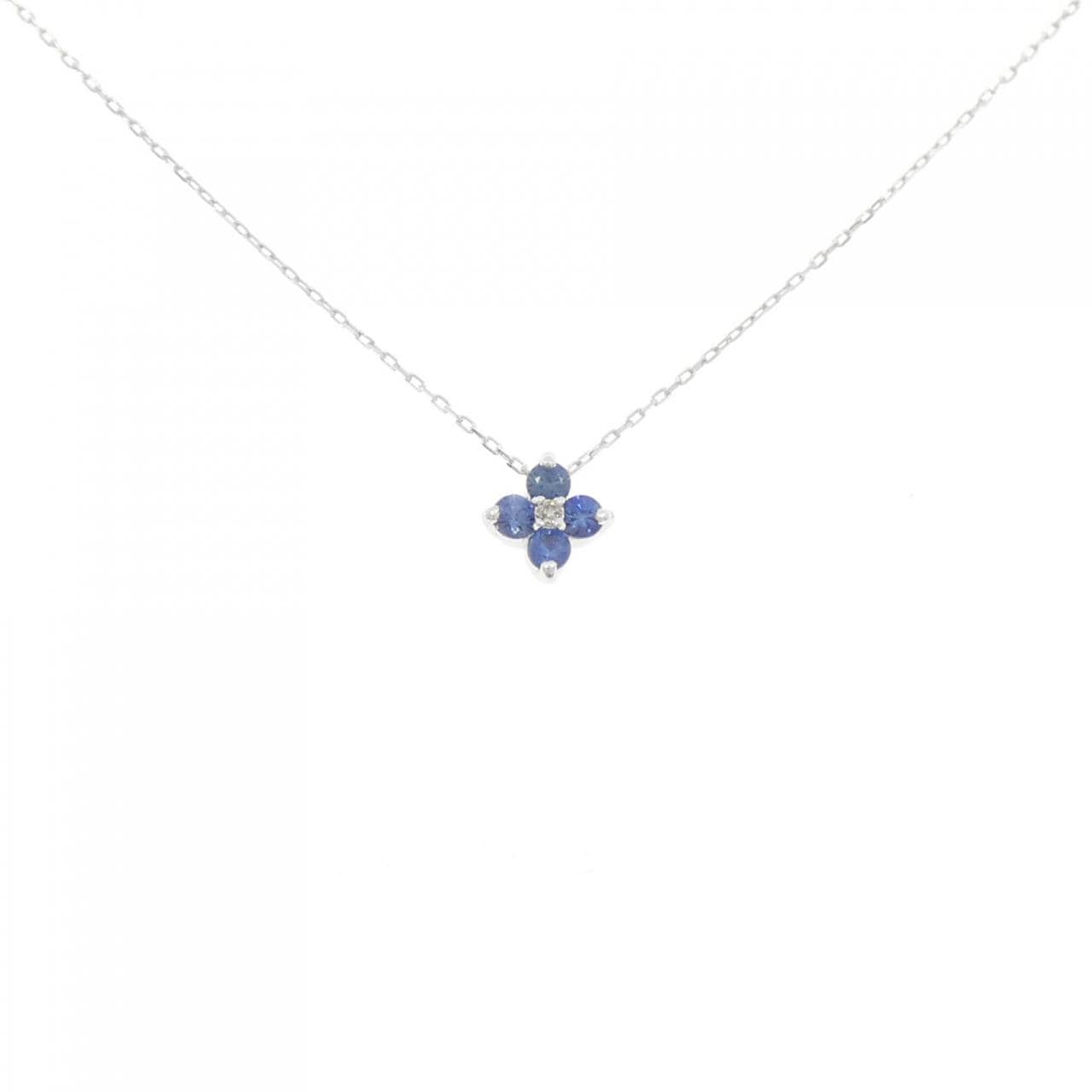 K10WG フラワー サファイヤ ネックレス 0.14CT