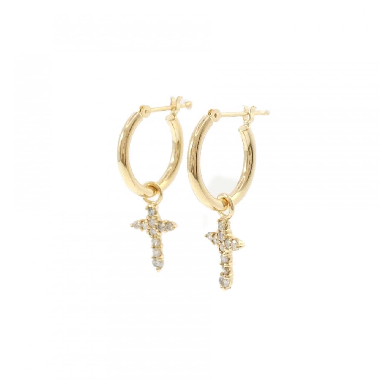 K18YG 2WAY クロス ダイヤモンド ピアス 0.30CT
