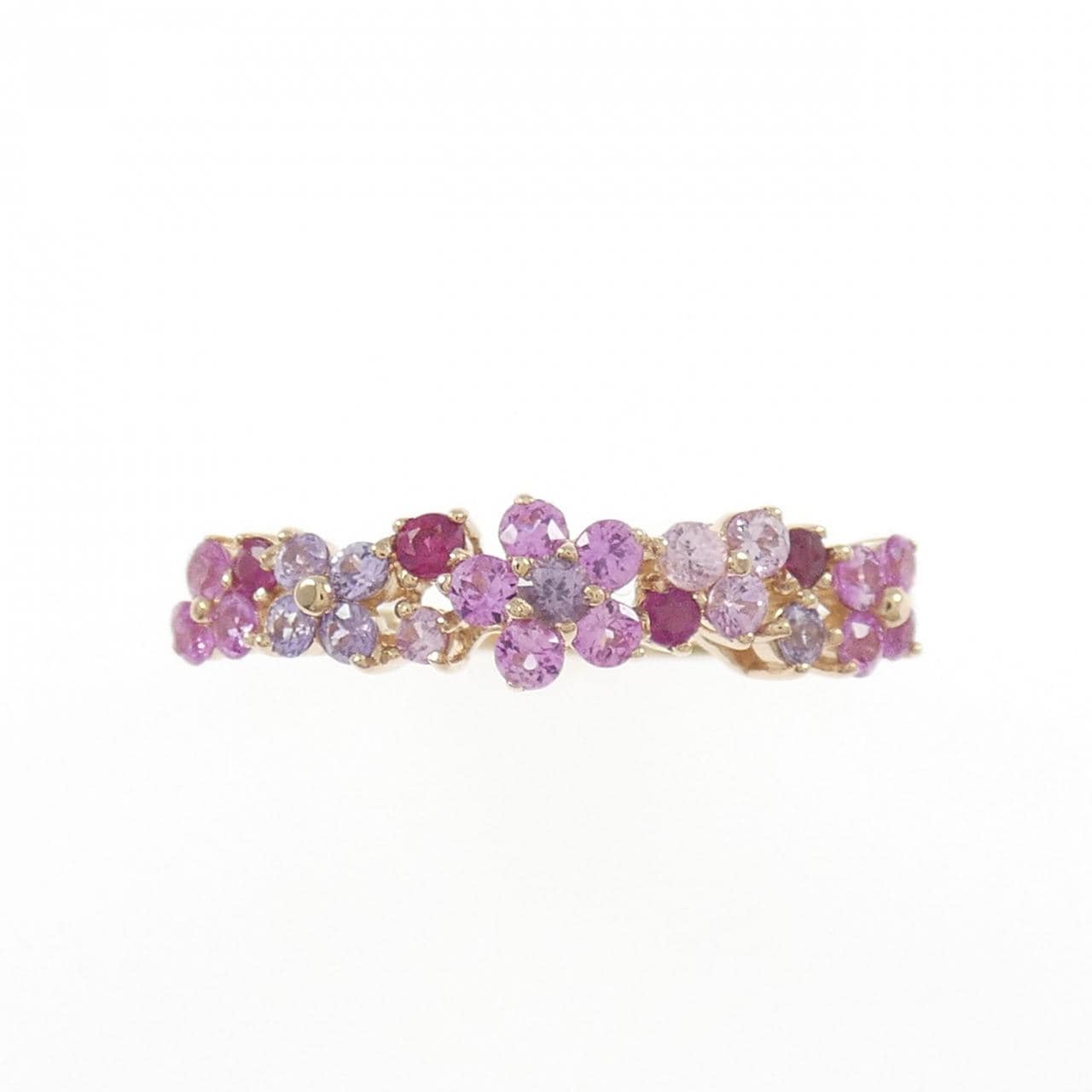 K18PG フラワー ルビー リング