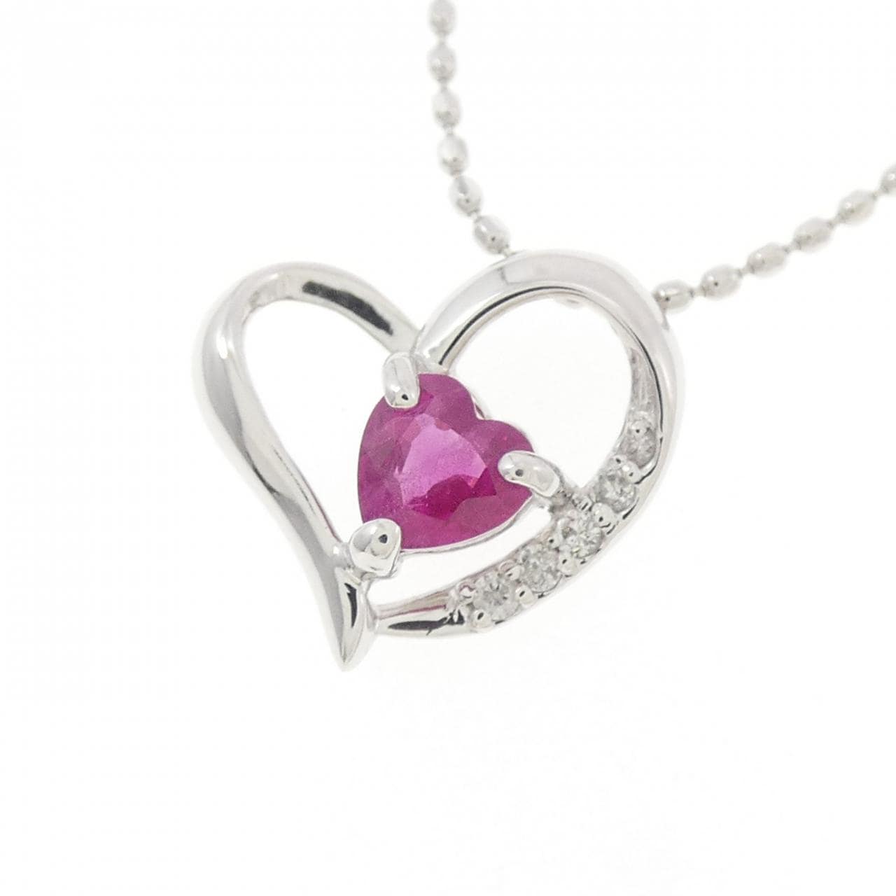 K10WG ハート ルビー ネックレス 0.28CT