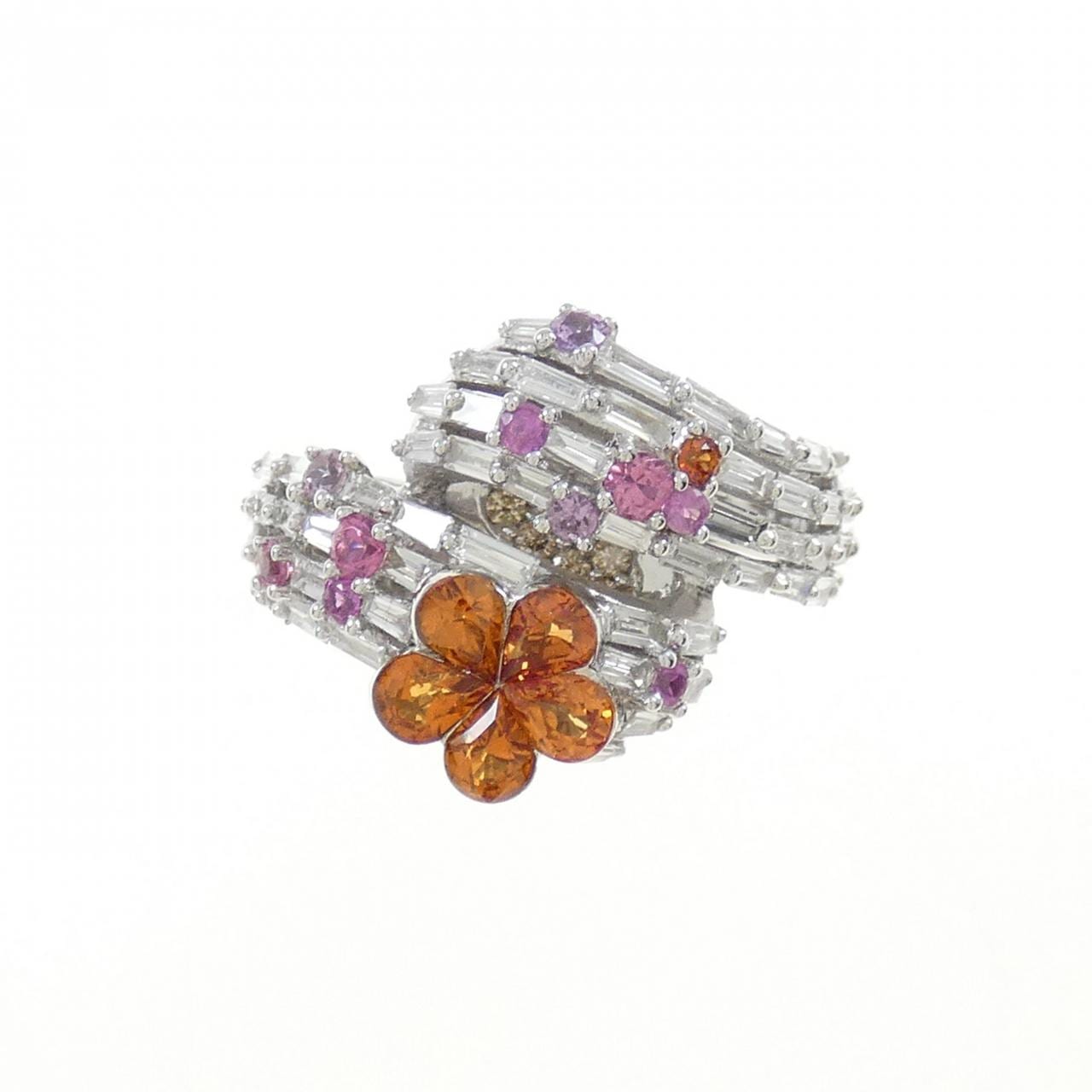 K18WG flower sapphire ring