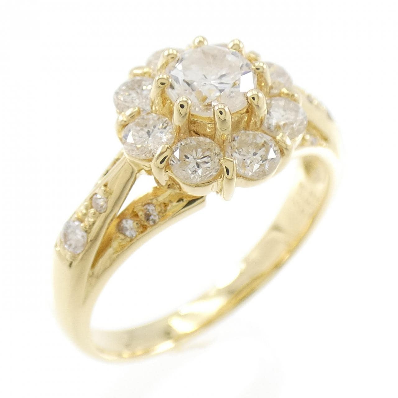 K18YG フラワー ダイヤモンド リング 0.38CT