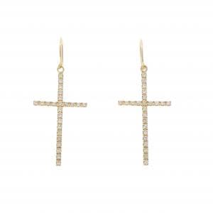 K18YG クロス ダイヤモンド ピアス 0.22CT