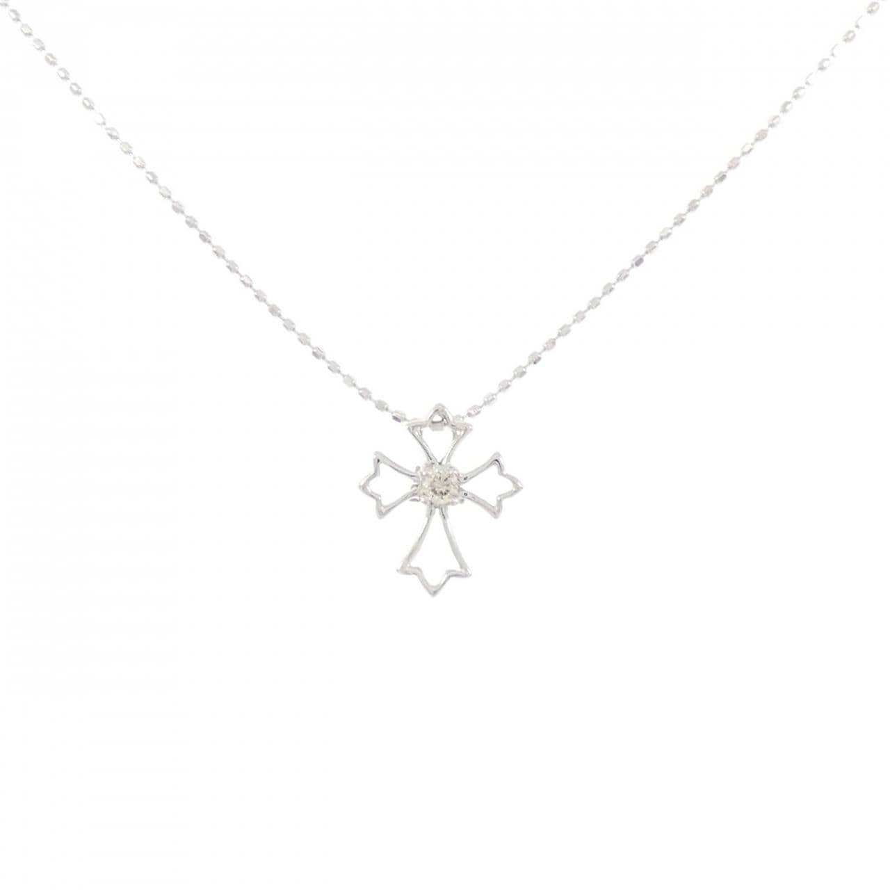 K18WG クロス ダイヤモンド ネックレス 0.05CT