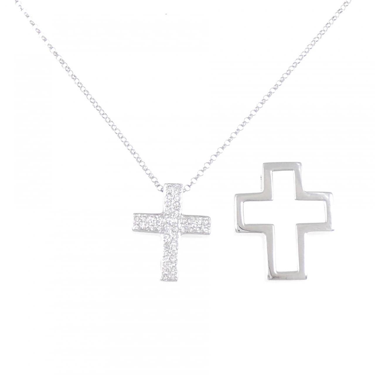 K18WG/750WG クロス ダイヤモンド ネックレス 0.26CT