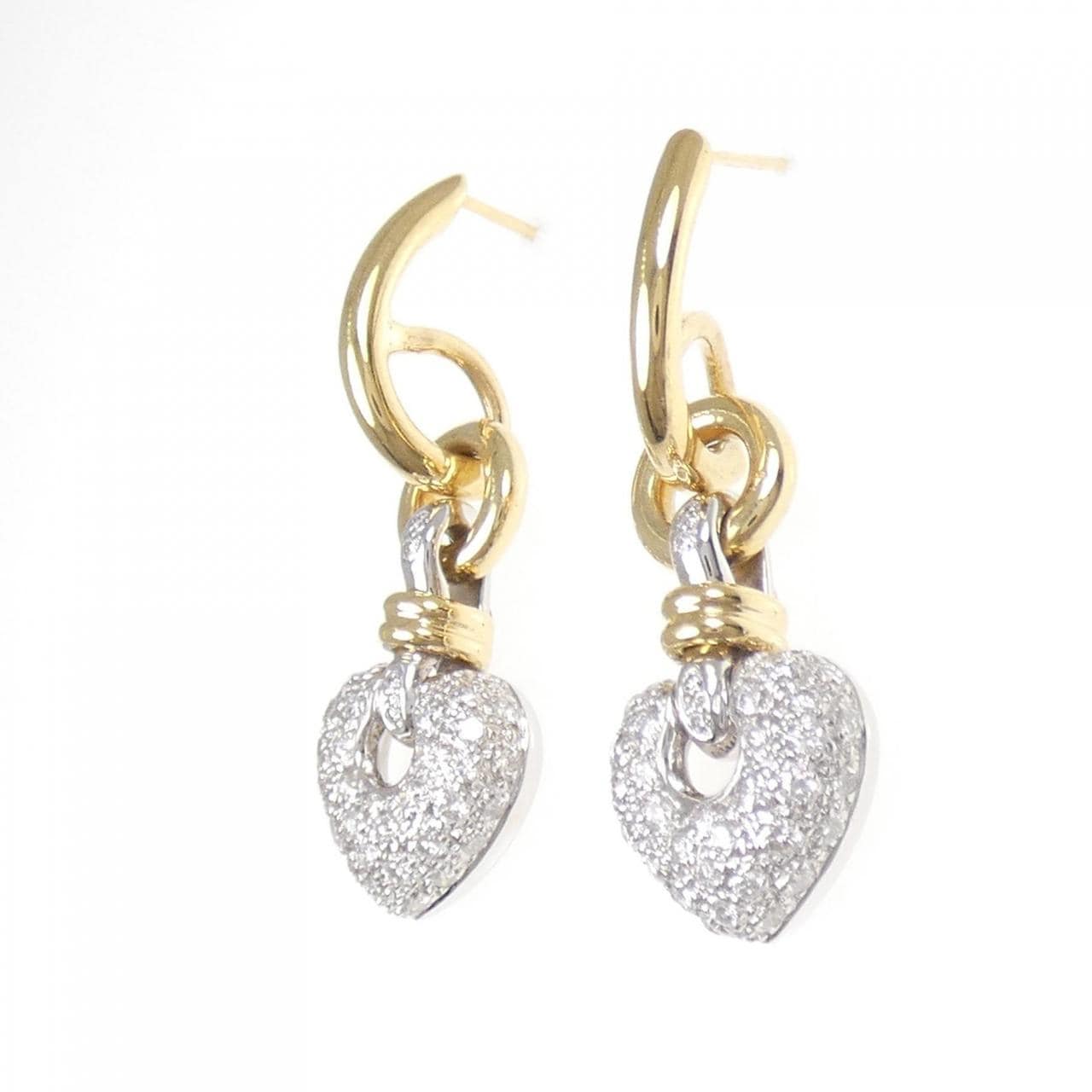 K18WG/K18YG ハート パヴェ ダイヤモンド ピアス 1.44CT