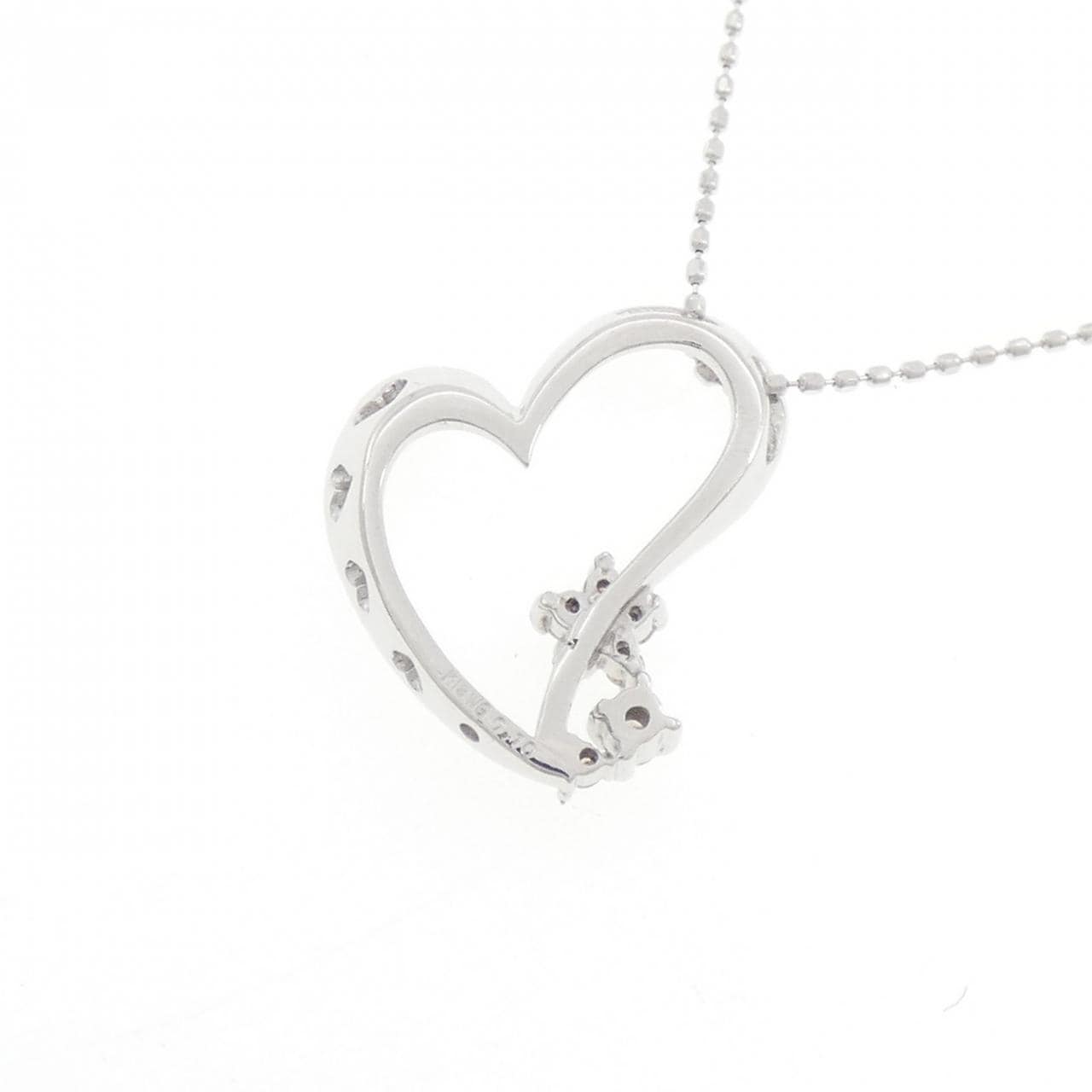 K18WG ハート×フラワー ダイヤモンド ネックレス 0.10CT