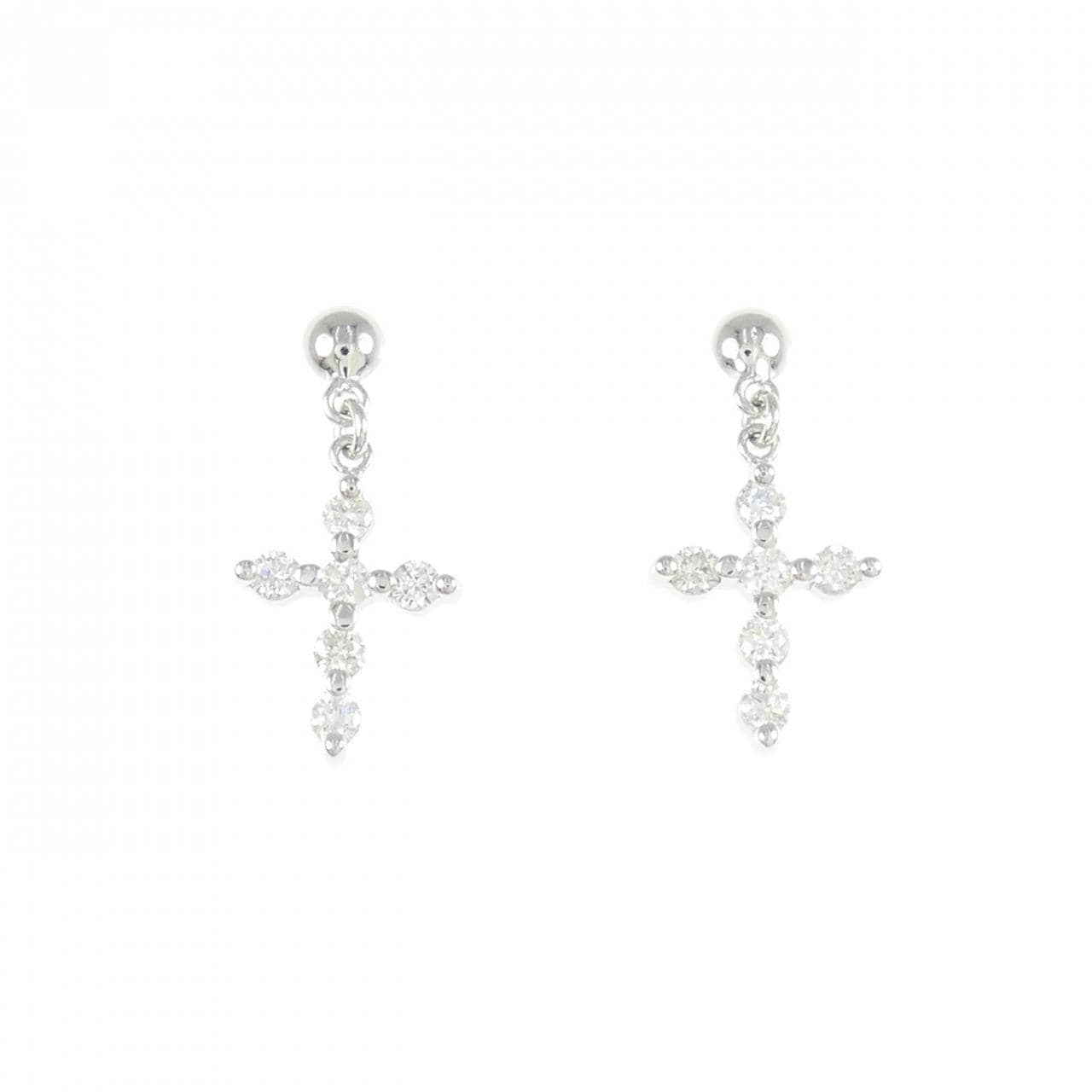 K18WG クロス ダイヤモンド ピアス 0.30CT