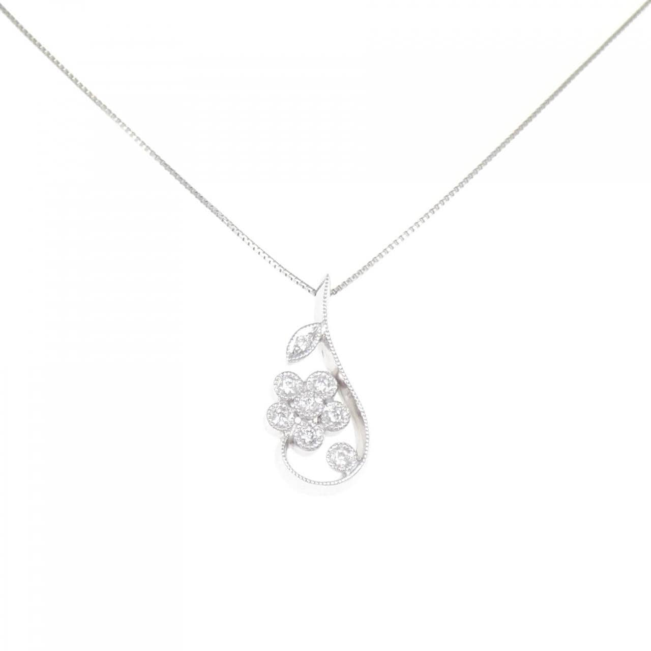 K18WG/PT フラワー ダイヤモンド ネックレス 0.06CT