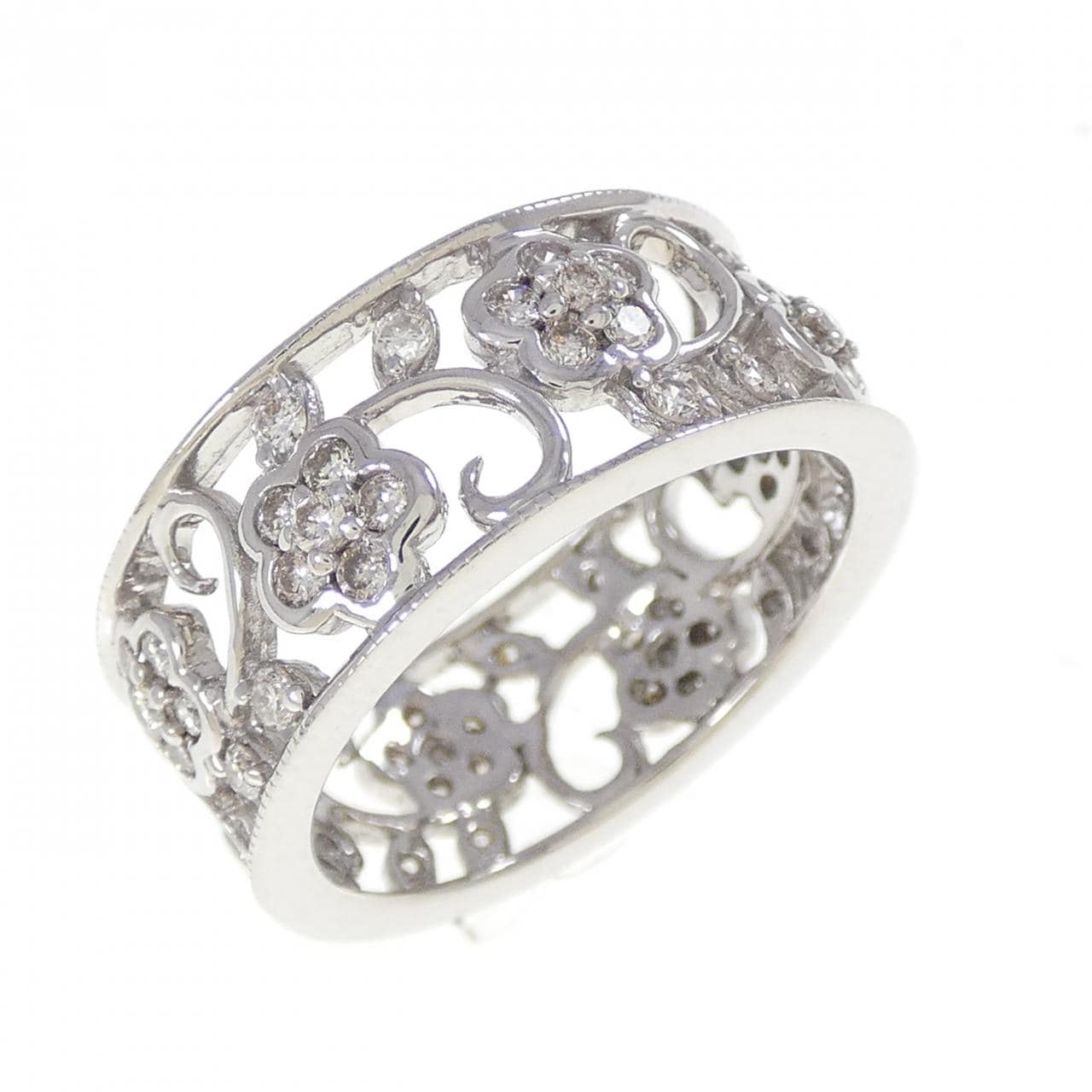 K18WG フラワー ダイヤモンド リング 0.77CT