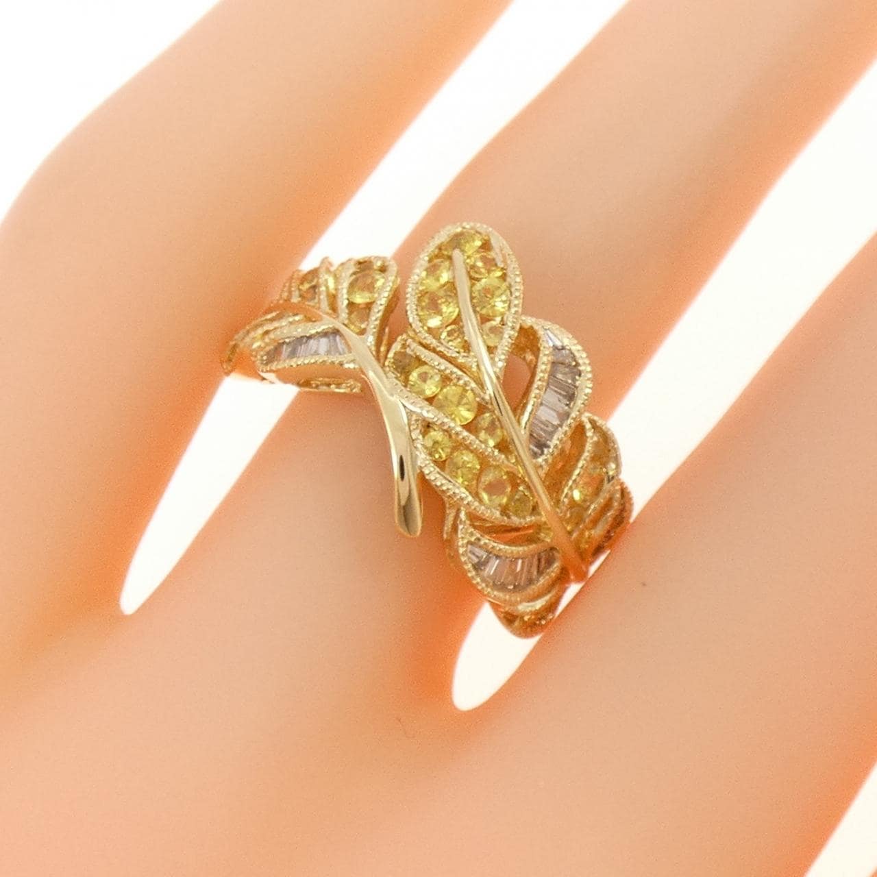 K18YG リーフ サファイヤ リング 0.62CT