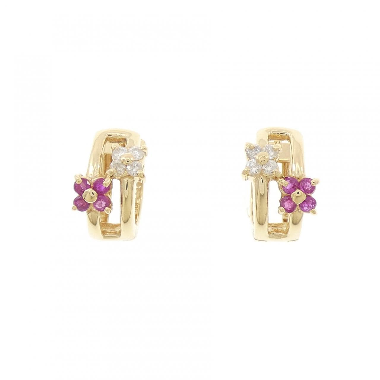 K18YG ルビー フラワー ピアス