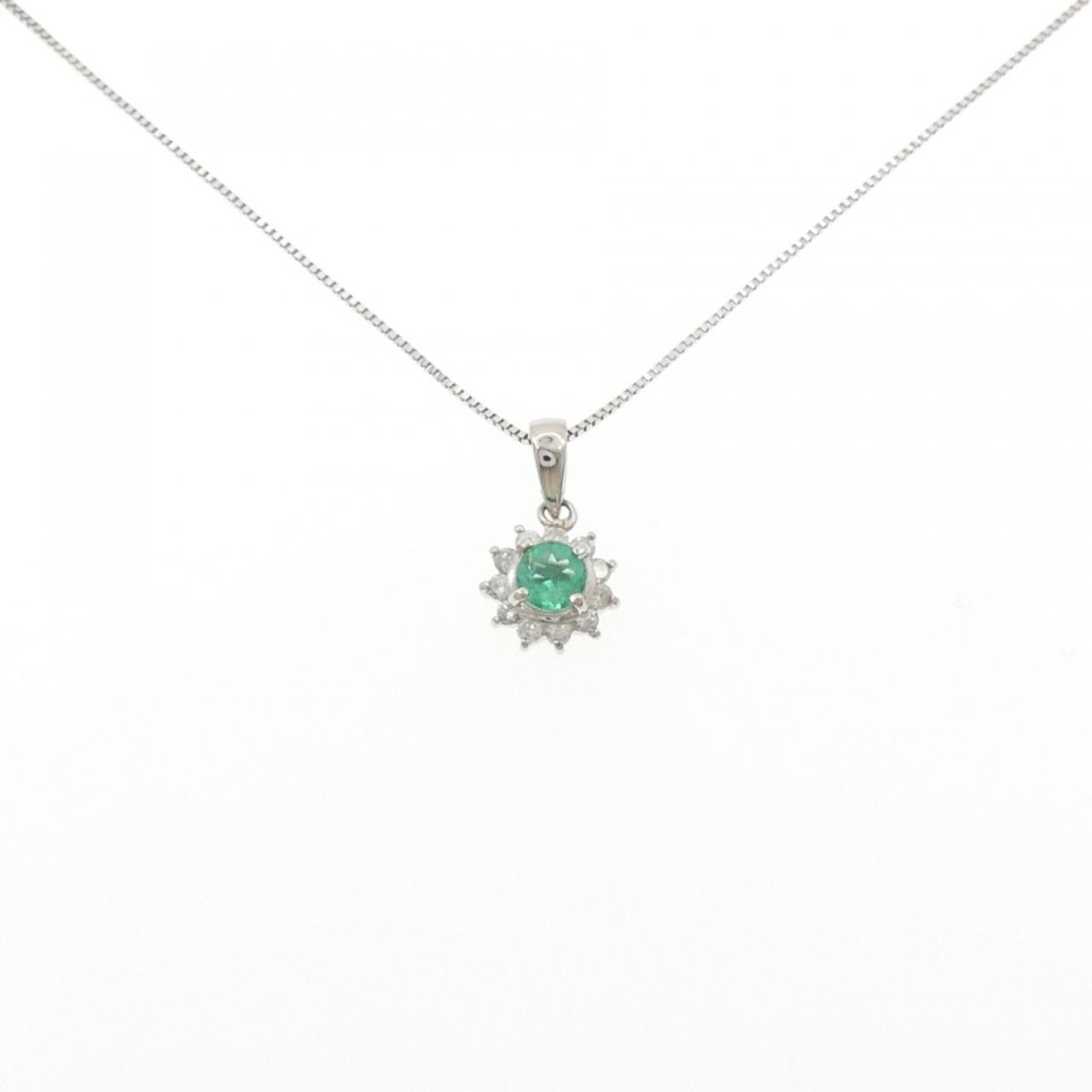 K14WG/PT900 エメラルド ネックレス 0.16CT