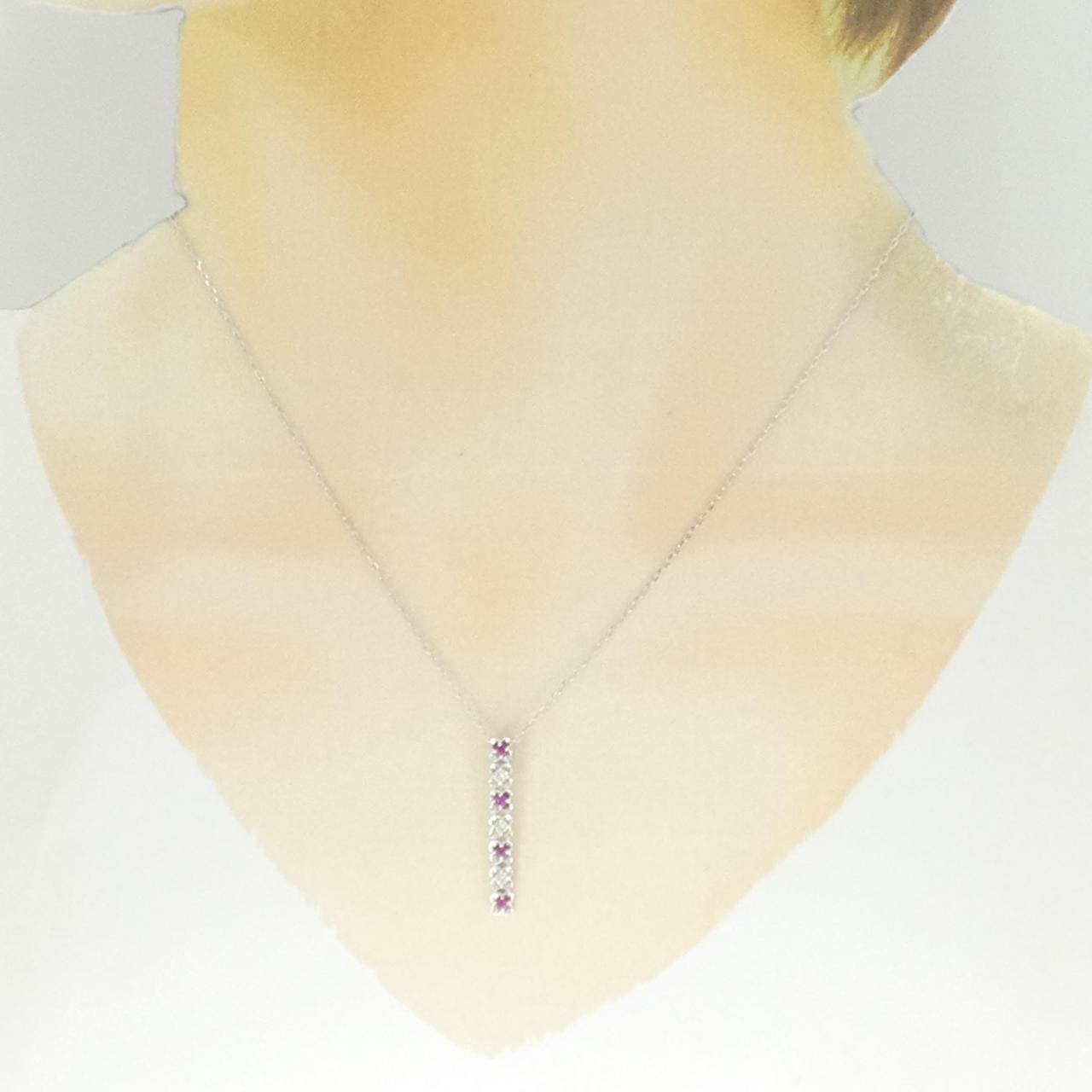 K18WG flower ruby necklace