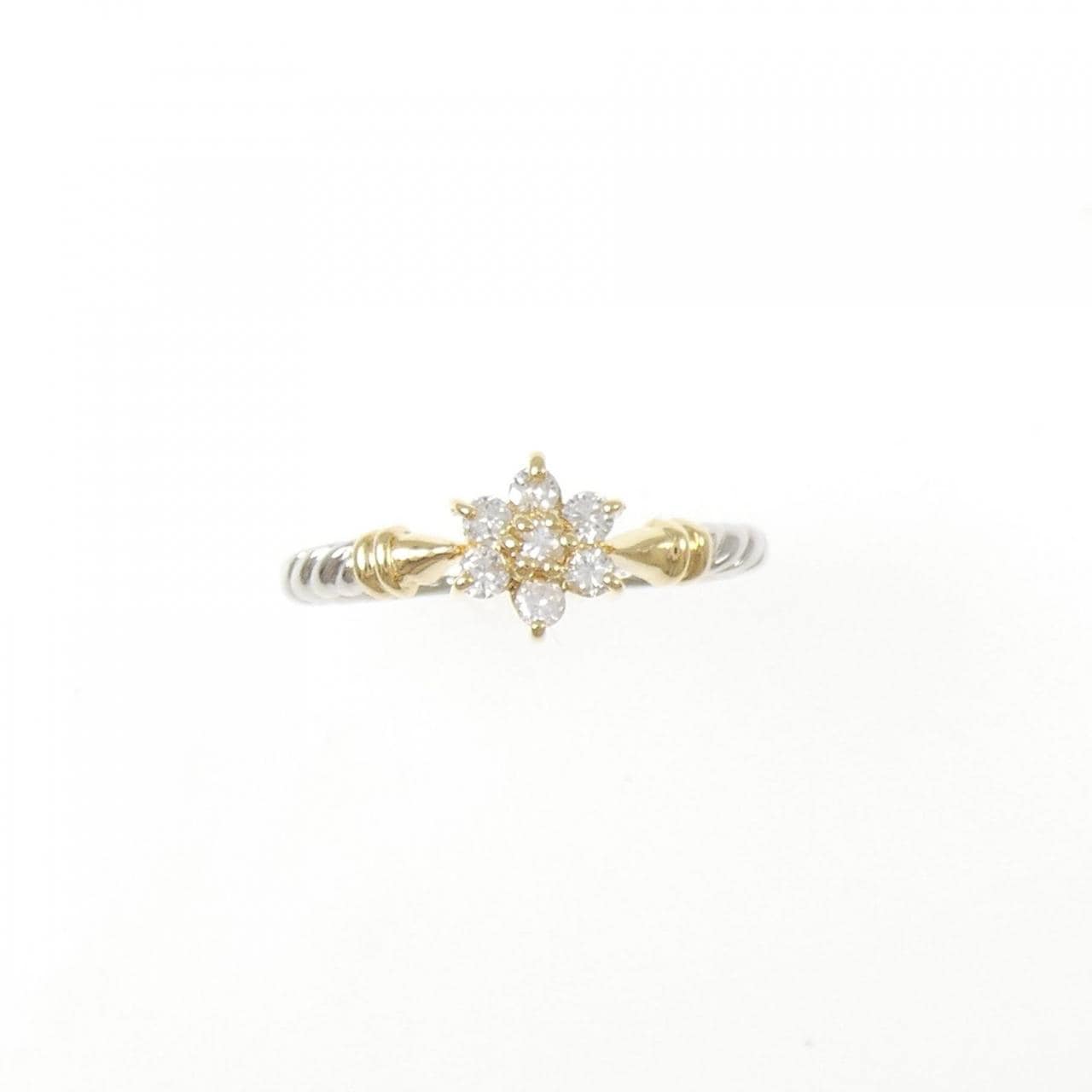 PT900/K18YG フラワー ダイヤモンド リング 0.14CT