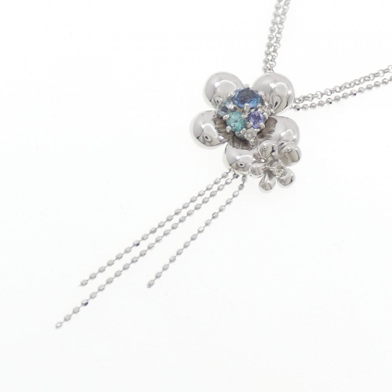 K18WG フラワー カラーストーン ネックレス