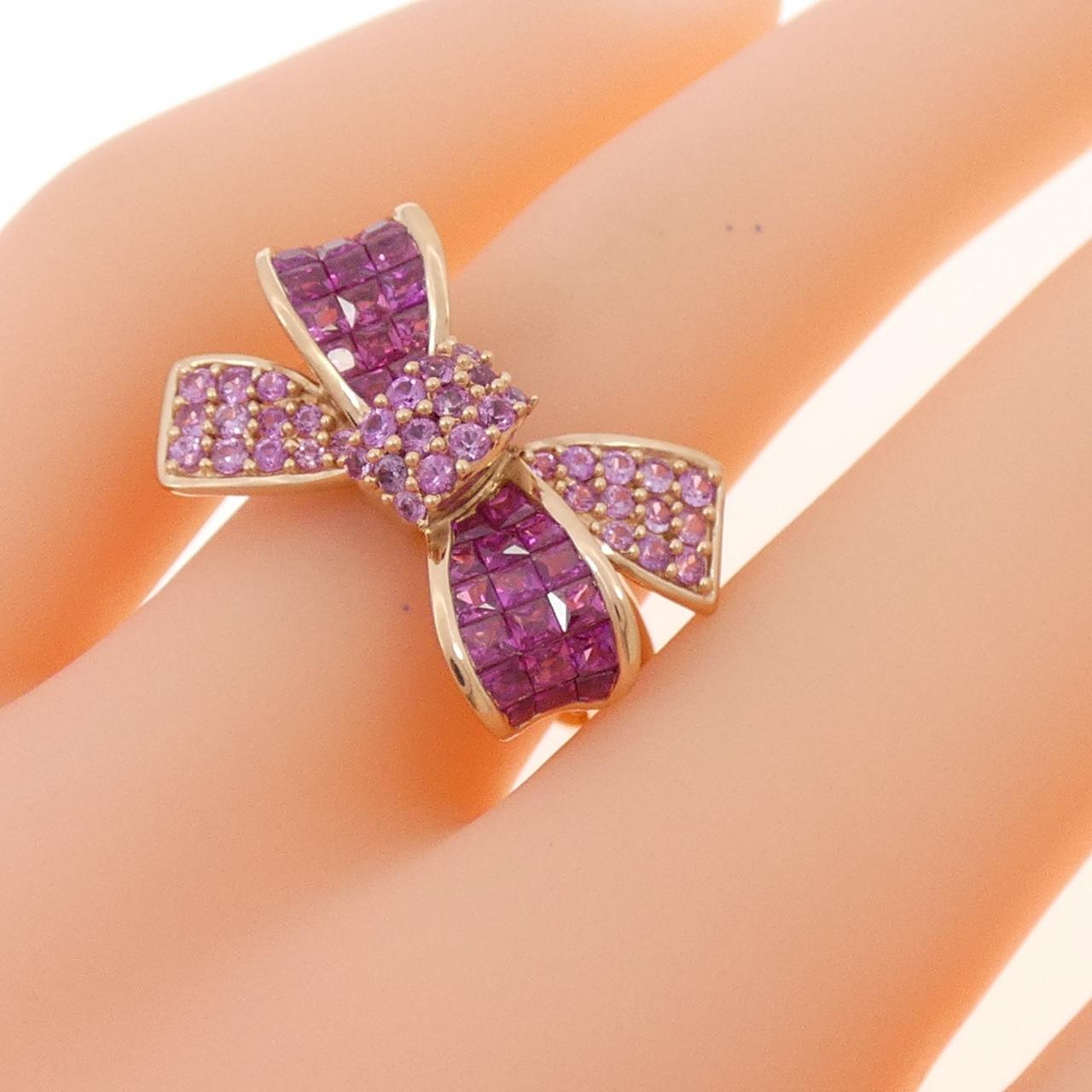 K18PG リボン ルビー リング