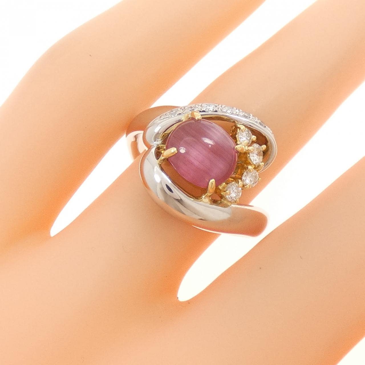 PT900/K18YG トルマリンキャッツアイ リング 1.60CT