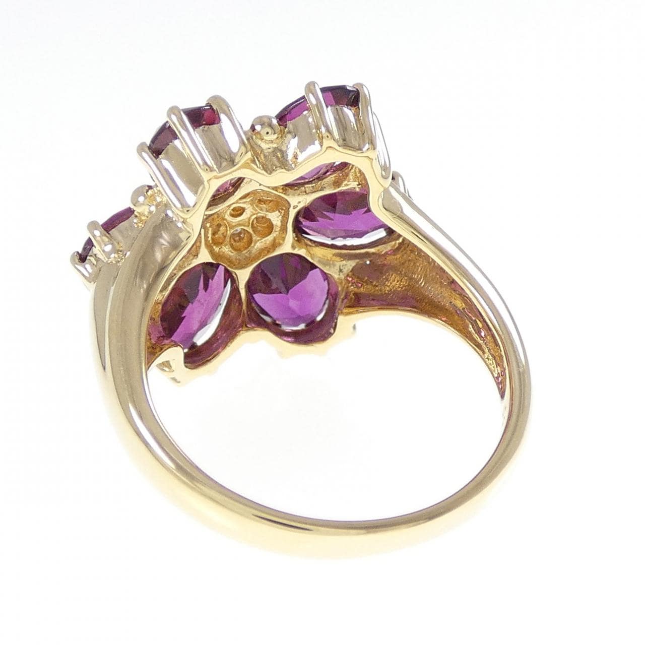 K18YG フラワー ガーネット リング 5.84CT