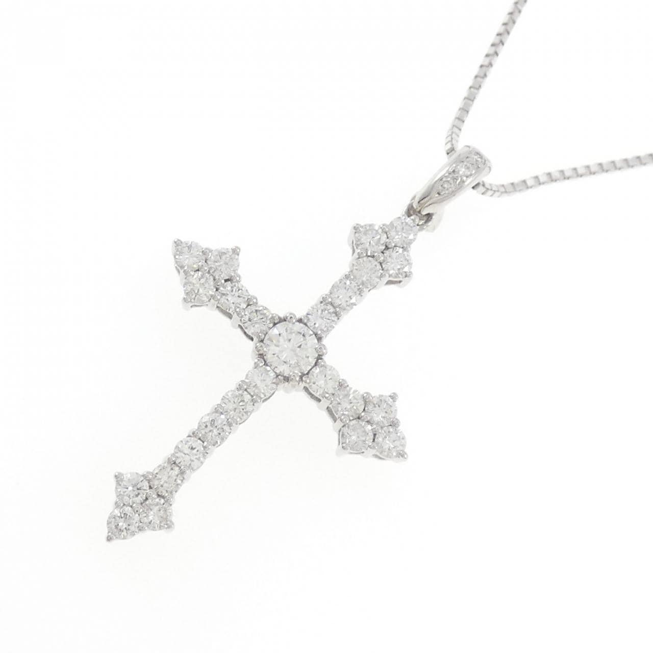 K18WG クロス ダイヤモンド ネックレス 3.88CT