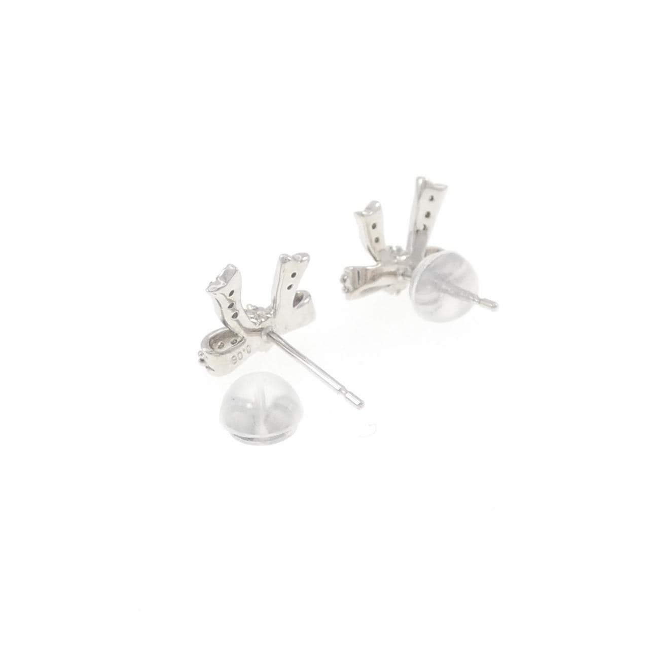 K18WG リボン ダイヤモンド ピアス 0.12CT