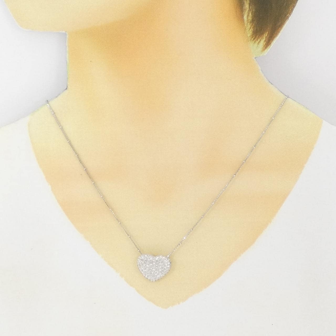 K18WG/750WG ハート パヴェ ダイヤモンド ネックレス 1.53CT