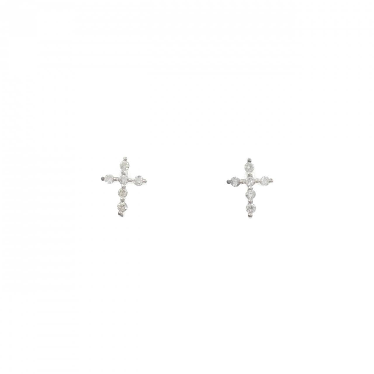K14WG クロス ダイヤモンド ピアス 0.10CT