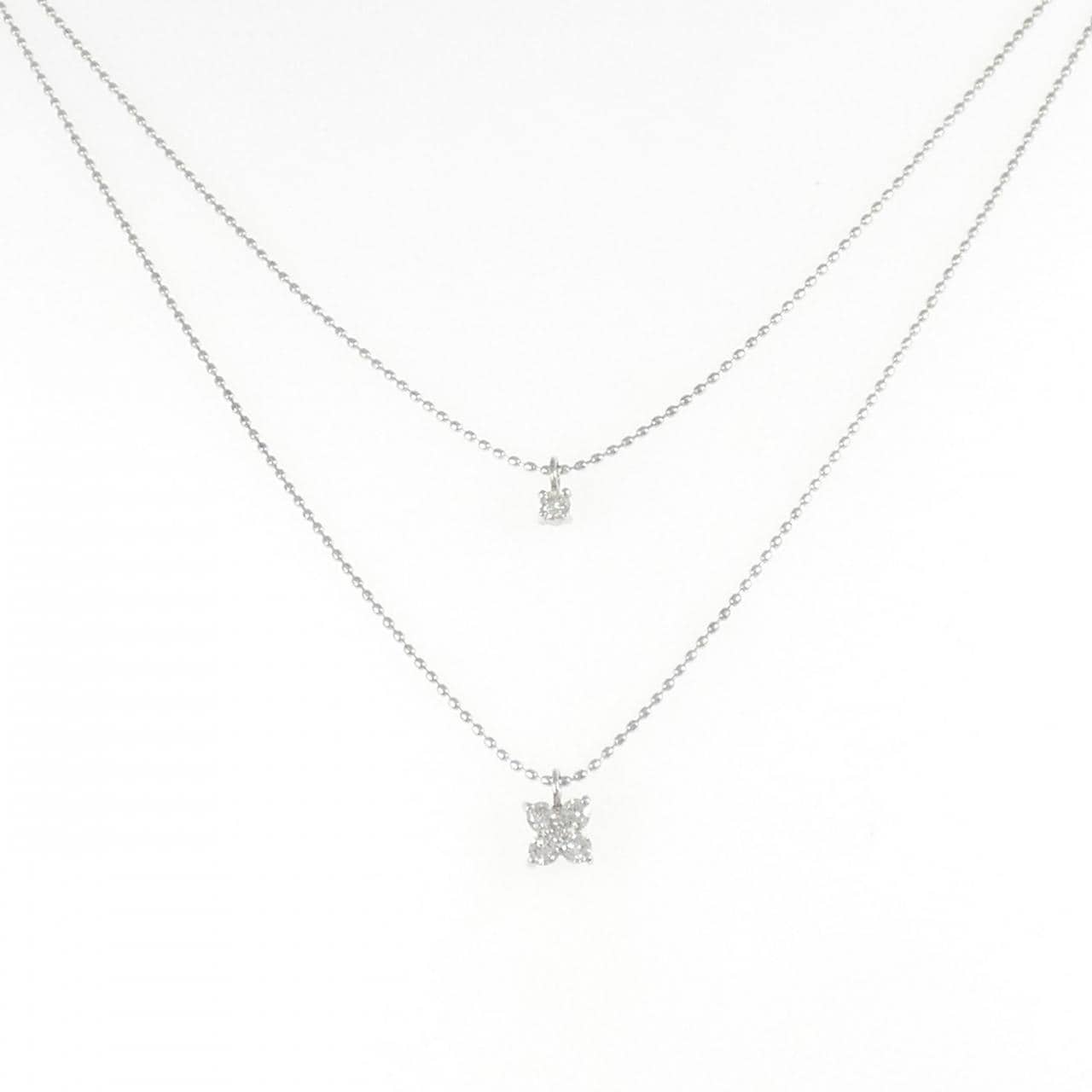 K18WG フラワー ダイヤモンド ネックレス 0.20CT